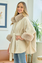 Load image into Gallery viewer, 4688- Solid Poncho Taupe Faux Fur Trim-IVORY
