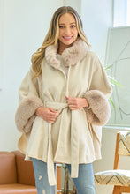 Load image into Gallery viewer, 4688- Solid Poncho Taupe Faux Fur Trim-IVORY
