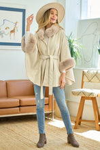 Load image into Gallery viewer, 4688- Solid Poncho Taupe Faux Fur Trim-IVORY
