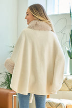 Load image into Gallery viewer, 4688- Solid Poncho Taupe Faux Fur Trim-IVORY
