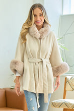 Load image into Gallery viewer, 4688- Solid Poncho Taupe Faux Fur Trim-IVORY
