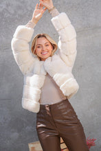 Load image into Gallery viewer, 3835-Long sleeve open front faux fur jacket -IVORY
