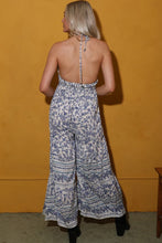 Load image into Gallery viewer, 3977-HALTER NECK WIDE LEG JUMPSUIT-BLUE/WHT
