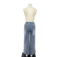 Load image into Gallery viewer, 6533- Lattice Rhinestone Wide Leg Jeans
