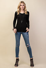 Load image into Gallery viewer, 5516-Vneck Crochet Patch Sleeves with Studs-BLK
