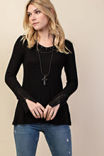 Load image into Gallery viewer, 5516-Vneck Crochet Patch Sleeves with Studs-BLK
