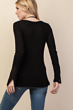 Load image into Gallery viewer, 5516-Vneck Crochet Patch Sleeves with Studs-BLK
