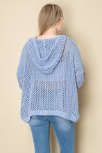 Load image into Gallery viewer, 5356-Lace Up Open Cable Knit Chenille Hoodie Sweater-BLUE
