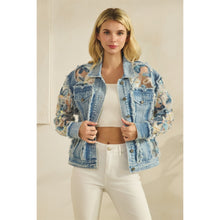 Load image into Gallery viewer, 5864-Denim Jacket with Floral Organza Inset-MULTI
