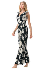 Load image into Gallery viewer, 5126-Surplice Wide Leg Jumpsuit With Belt-BLACK FLORAL
