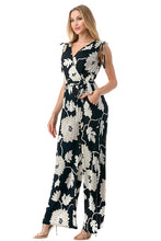 Load image into Gallery viewer, 5126-Surplice Wide Leg Jumpsuit With Belt-BLACK FLORAL

