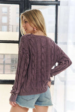 Load image into Gallery viewer, 6530-Mineral Washed Cable Knit Sweater-PLUM
