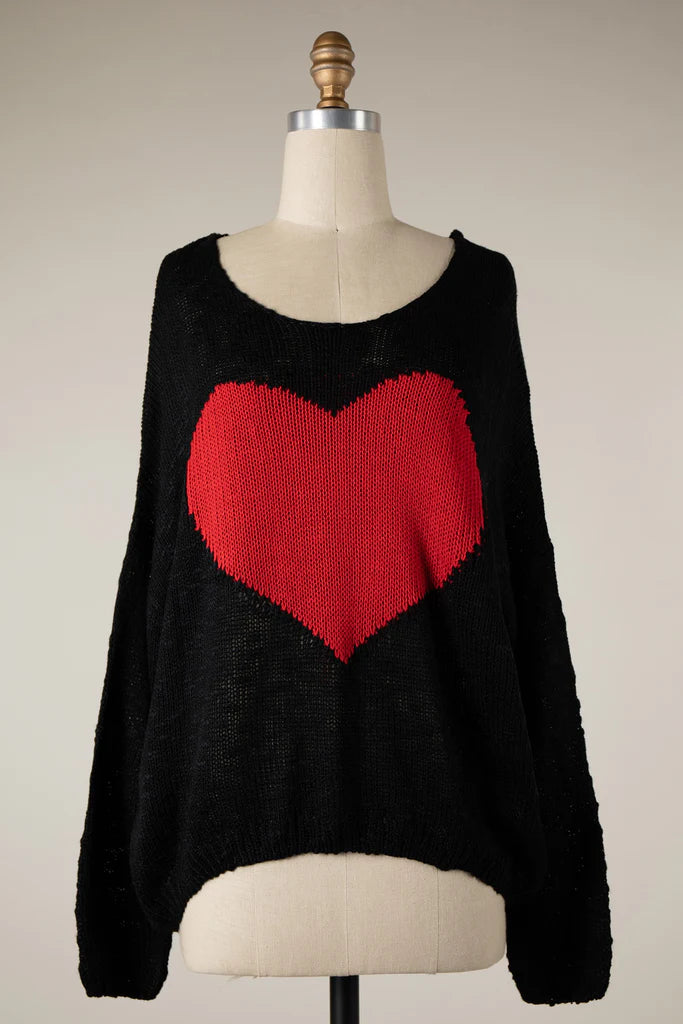 4838-Valentine Heart Sheer Sweater-BLACK