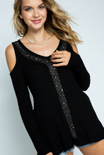 Load image into Gallery viewer, 5518-COLD SHOULDER TOP WITH STONES
