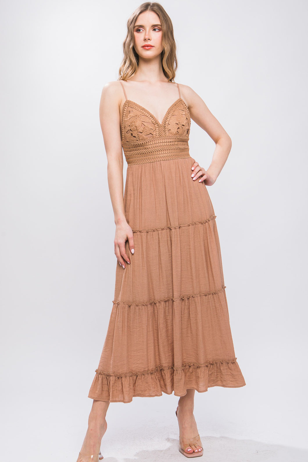 4425-TIERED MAXI DRESS..CLAY