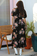 Load image into Gallery viewer, 3815-V NECK SMOCKED WAIST SIDE SLIT MAXI DRESS blk
