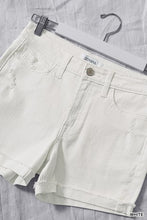 Load image into Gallery viewer, 6245- Cuffed Raw Hem White Denim Shorts-WHITE
