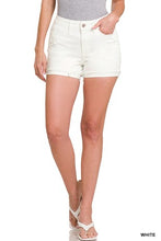 Load image into Gallery viewer, 6245- Cuffed Raw Hem White Denim Shorts-WHITE
