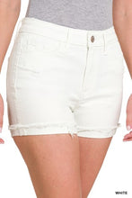 Load image into Gallery viewer, 6245- Cuffed Raw Hem White Denim Shorts-WHITE
