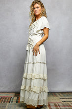 Load image into Gallery viewer, 5803- POL Ruffle Trim V-Neck Embroidery Sequins Tassel Long Dress
