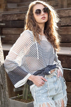 Load image into Gallery viewer, 3573-POL Hooded color block knit pullover sweater top
