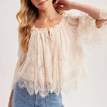 Load image into Gallery viewer, 6312- Wide Neck Ruffled Eyelash Lace Blouse -IVORY
