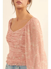 Load image into Gallery viewer, 4092-Floral Sweetheart Neck Gather Bodice Blouse
