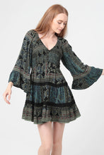 Load image into Gallery viewer, 6603- V Neck Smocked Bell Sleeve dress-GREEN
