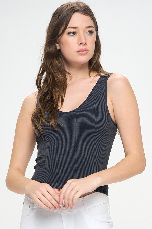 4106-Seamless Reversible Stonewashed Ribbed Tank-BLACK