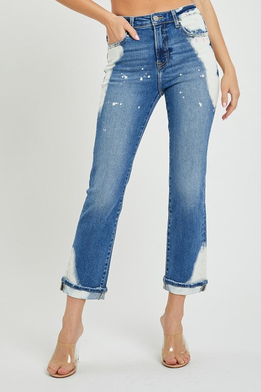 4362- RISEN HIGH RISE BLEACHED SPOT WASH SLIM STRAIGHT