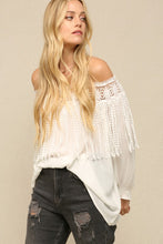 Load image into Gallery viewer, 4455-LIGHTWEIGHT FLOWY TOP WITH FRINGE-WHITE

