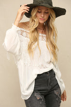 Load image into Gallery viewer, 4455-LIGHTWEIGHT FLOWY TOP WITH FRINGE-WHITE
