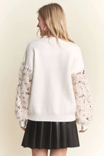 Load image into Gallery viewer, 4768-FAUX FUR SEQUIN SLEEVES SWEATER TOP-CREAM
