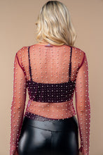 Load image into Gallery viewer, 4742-Long Sleeve Metalic Mesh Top-WINE
