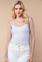 Load image into Gallery viewer, 4740-Long Sleeve Metalic Mesh Top-GREY
