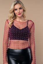 Load image into Gallery viewer, 4742-Long Sleeve Metalic Mesh Top-WINE
