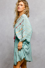 Load image into Gallery viewer, 5806- POLV-Neck Stripe Embroidery Neck Loop Short Sleeve Dress
