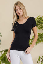 Load image into Gallery viewer, 4105-Seamless Reversible V-Neck Short Sleeve Top-BLACK
