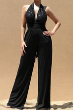 Load image into Gallery viewer, 3844-SEQUIN HALTER VENETIAN JUMPSUIT  -BLACK
