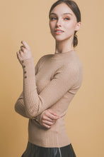 Load image into Gallery viewer, 4795-Fitted Ribbed Knit Sweater with Sleeve Buttons-KHAKI
