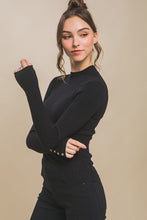 Load image into Gallery viewer, 4793-Fitted Ribbed Knit Sweater with Sleeve Buttons-BLACK
