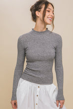 Load image into Gallery viewer, 4794-Fitted Ribbed Knit Sweater with Sleeve Buttons-H GREY
