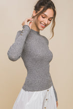 Load image into Gallery viewer, 4794-Fitted Ribbed Knit Sweater with Sleeve Buttons-H GREY
