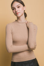 Load image into Gallery viewer, 4795-Fitted Ribbed Knit Sweater with Sleeve Buttons-KHAKI
