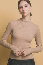 Load image into Gallery viewer, 4795-Fitted Ribbed Knit Sweater with Sleeve Buttons-KHAKI
