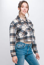 Load image into Gallery viewer, 5412-Plaid Cropped Button Down Jacket-CHARCOAL
