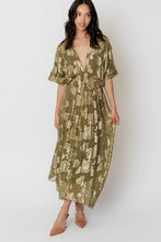 Load image into Gallery viewer, 3845-V-Neck Kimono Sleeve Maxi Dress with Lurex-OLIVE
