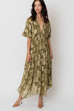 Load image into Gallery viewer, 3845-V-Neck Kimono Sleeve Maxi Dress with Lurex-OLIVE
