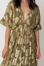 Load image into Gallery viewer, 3845-V-Neck Kimono Sleeve Maxi Dress with Lurex-OLIVE
