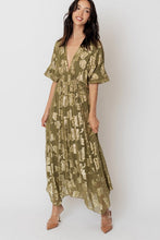 Load image into Gallery viewer, 3845-V-Neck Kimono Sleeve Maxi Dress with Lurex-OLIVE
